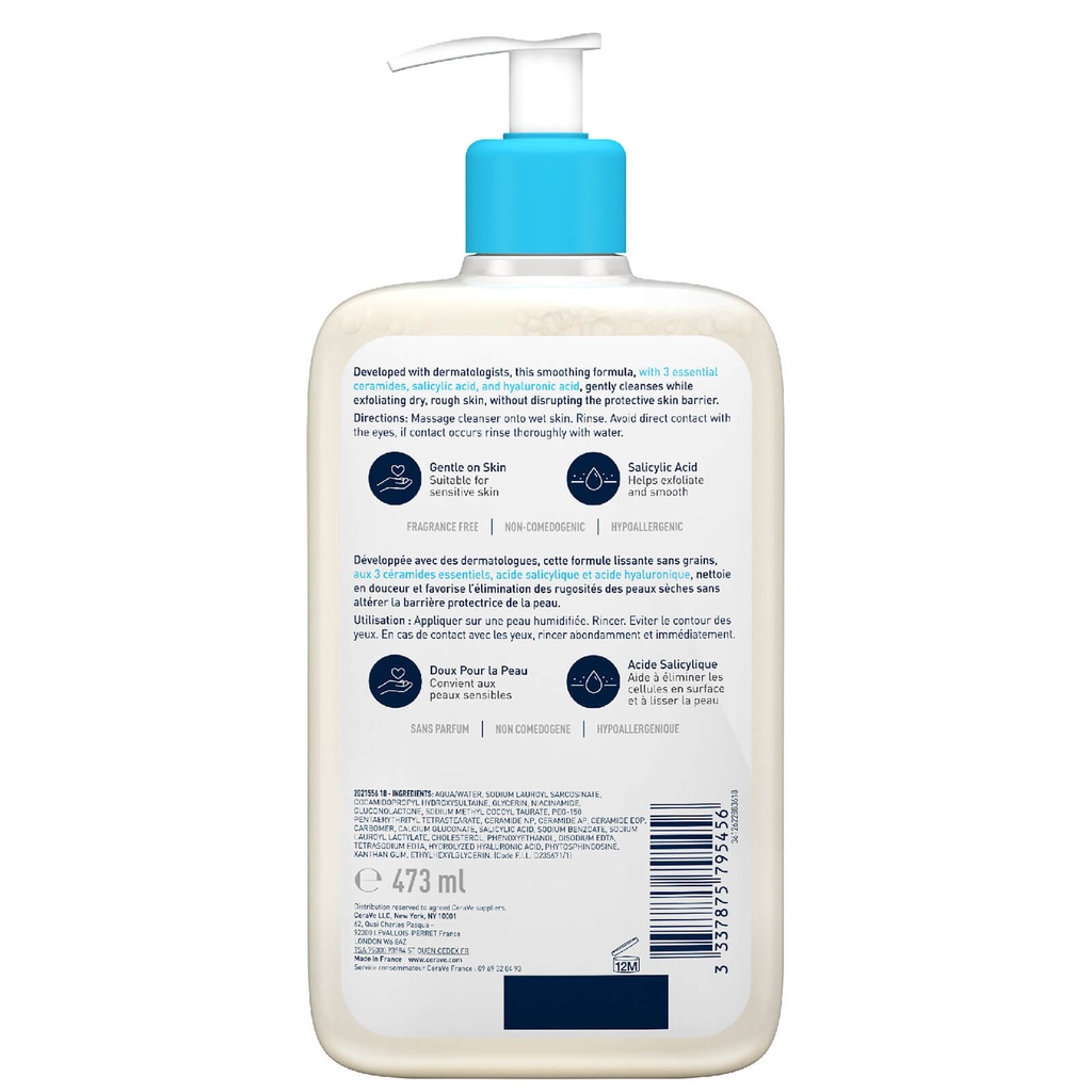 CERAVE SA SMOOTHING CLEANSER (SA Gel Nettoyant Anti-rugosites) 16FL.OZ / 473ML