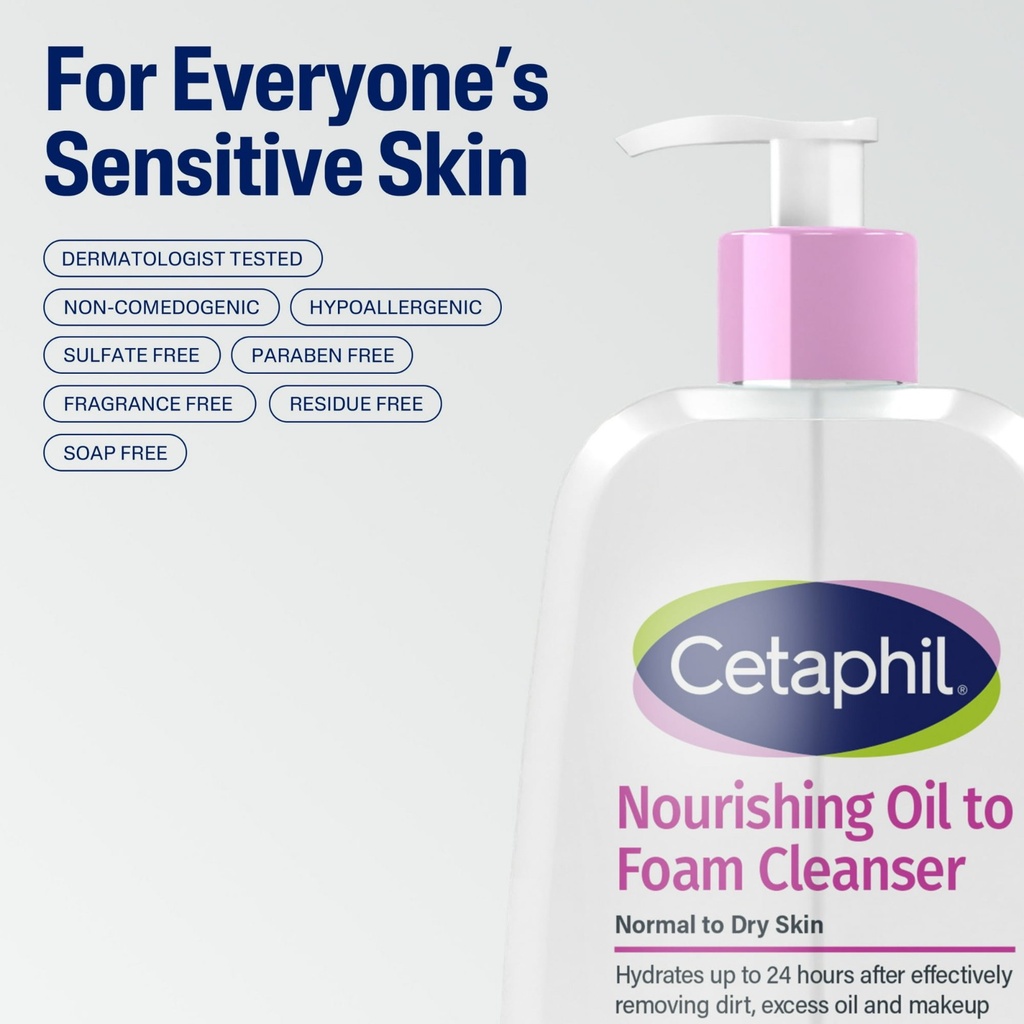 CETAPHIL MOISTURIZER OIL TO FOAM CLEANSER FOR NORMAL TO DRY SKIN 8fl.oz 237ML