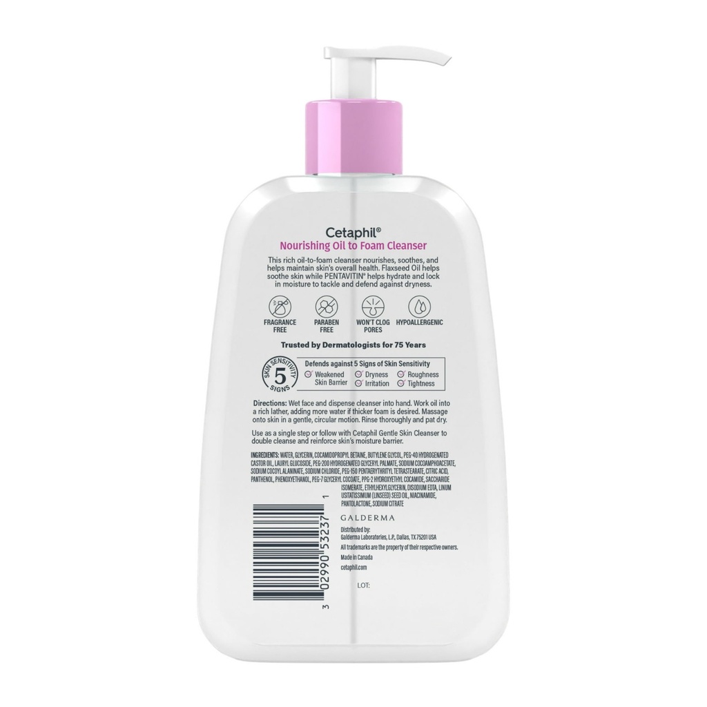 CETAPHIL MOISTURIZER OIL TO FOAM CLEANSER FOR NORMAL TO DRY SKIN 8fl.oz 237ML