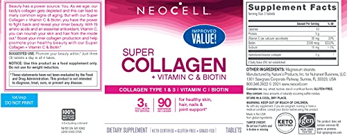 NEOCELL GRASSFED COLLAGEN PEPTIDES+VITAMIN C & BIOTIN DIETARY SUPPLEMENT 270 TABLETS