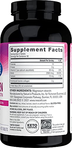 NEOCELL GRASSFED COLLAGEN PEPTIDES+VITAMIN C & BIOTIN DIETARY SUPPLEMENT 270 TABLETS
