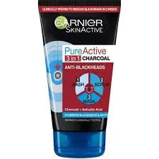 GARNIER PURE ACTIVE 3IN1 CHARCOAL ANTI BLACKHEAD WASH SCRUB MASK 150ML