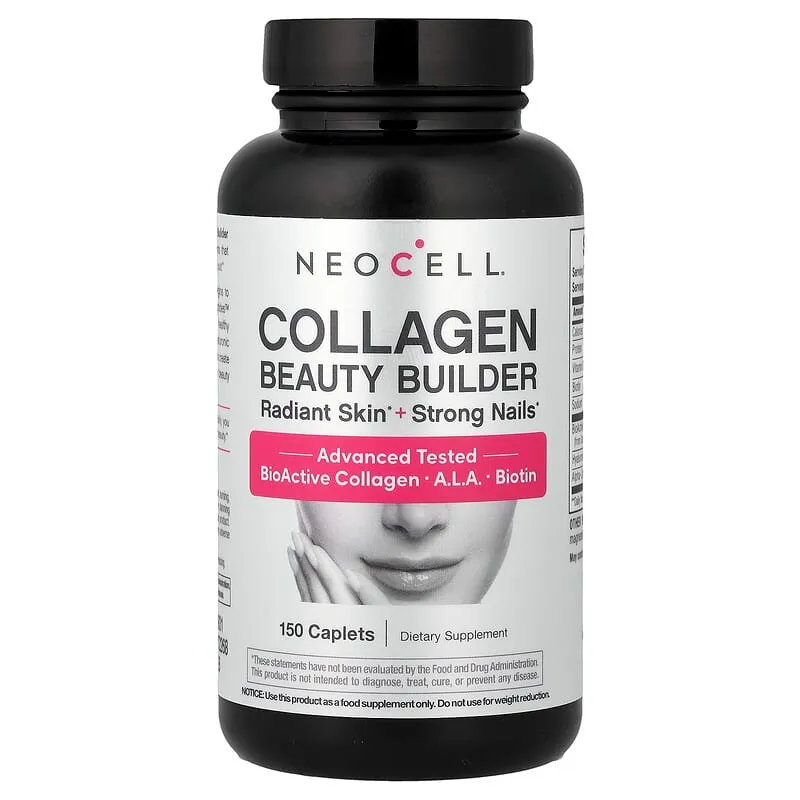 NEOCELL BEAUTY BUILDER RADIANT SKIN + STRONG NAIL DIETARY SUPPLEMENT 150 CAPLETS– Collagen & Biotin Formula for Beauty Support