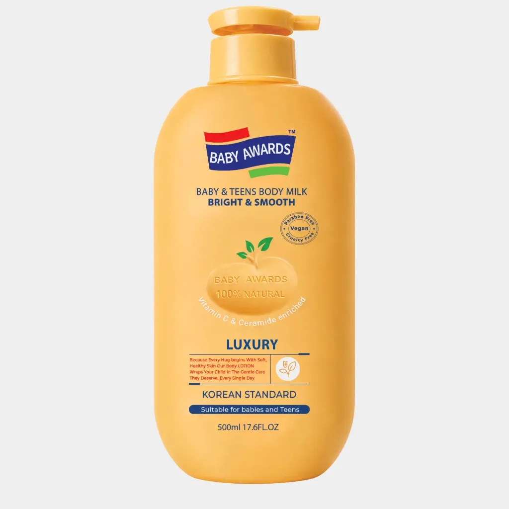 BABY AWARDS LUXURY BRIGHT & SMOOTH BABY AND TEENS BODY MILK ENRICHED WITH VITAMIN C & CERAMIDE 500ml 17.6fl.oz