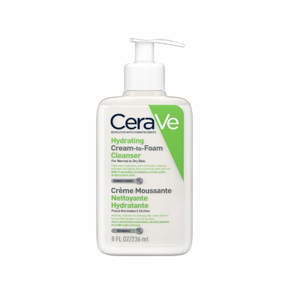 CERAVE [ HYDRATING CREAM-to-FOAM CLEANSER ] - Creme Moussante Nettoyante Hydratante | For Normal Dry Skin | Remove Makeup 8fl.oz ( 236mL )