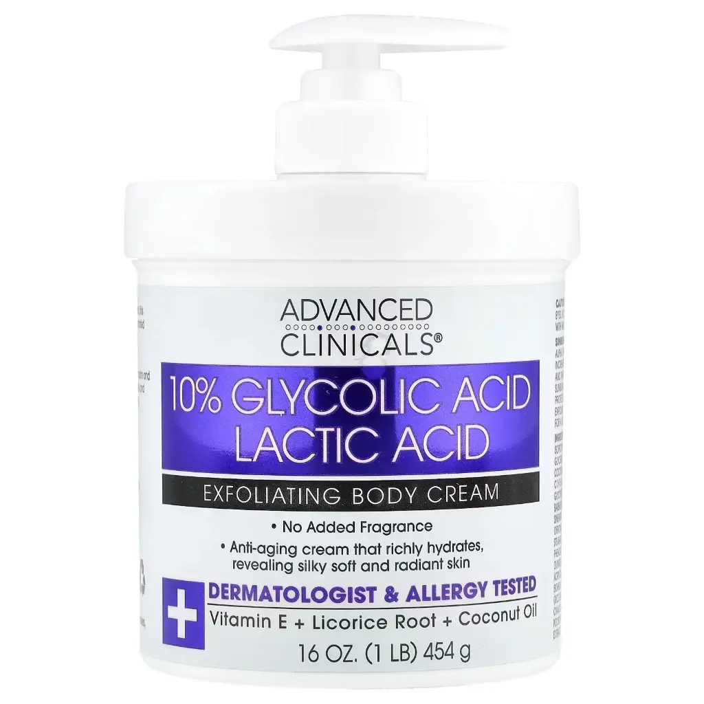 ADVANCED CLINICALS 10% GLYCOLIC ACID +LACTIC ACID EXFOILATING BODY CREAM 454g