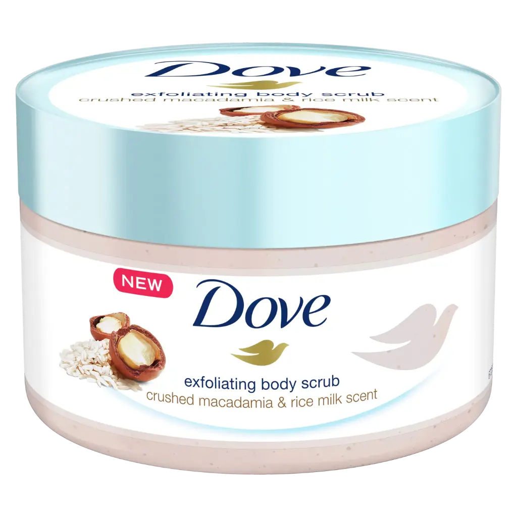 DOVE CRUSHED MACADAMIA & RICE MILK EXFOLIATING BODY SCRUB 298g