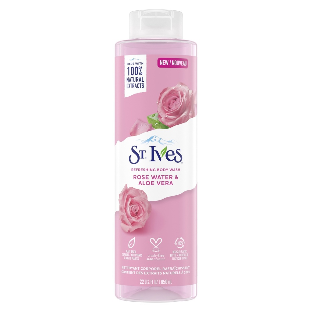 ST IVES ROSE WATER & ALOE VERA BODY WASH 650ml